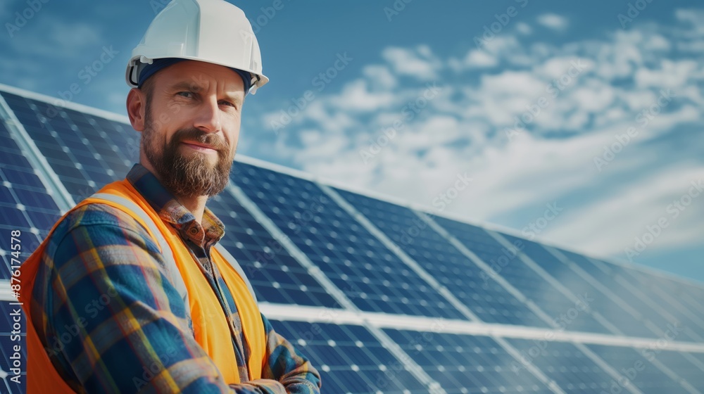 Warehouse workers in reflective vests carring a solar panel Warehouse workers in reflective vests carring a solar panel