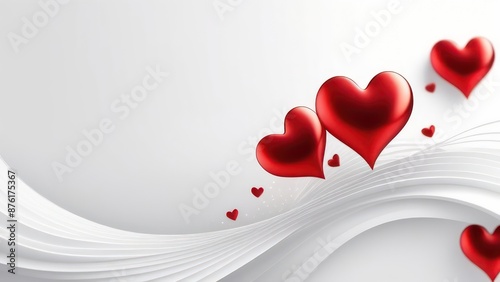 Abstract flowing waves with hearts on white background with copy space. St.Valentine's Day, Love, Wedding concept.