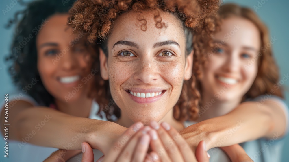 Fototapeta premium Happy and Healthy Teamwork Women Friends Enjoying Wellness Activity Together, Promoting Positive Collaboration and Support in a Group Setting