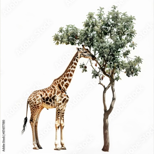 Giraffe reaching for leaves on a tree photo