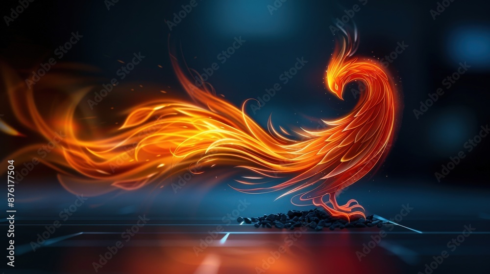 Fototapeta premium A fiery phoenix rising from ashes