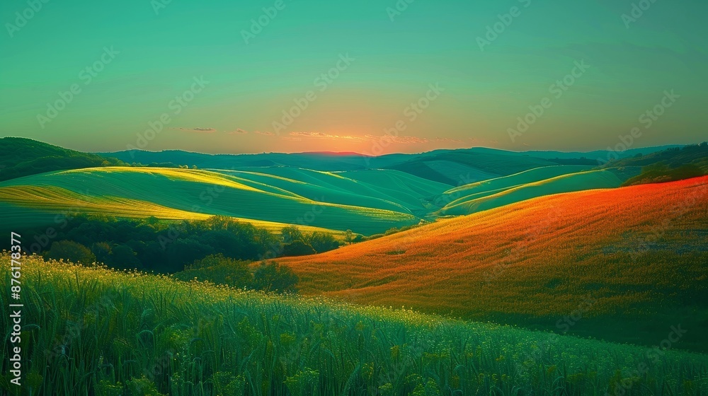 Obraz premium Countryside Rural Landscape: A neon photo showcasing the beauty of a rural landscape