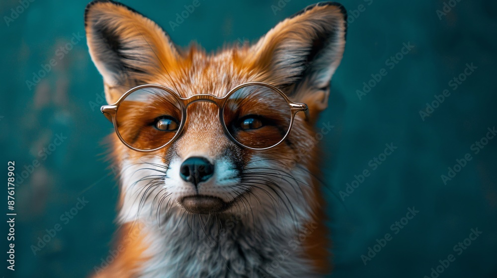 Close-up of a fox wearing glasses. Close-up of a fox wearing glasses.