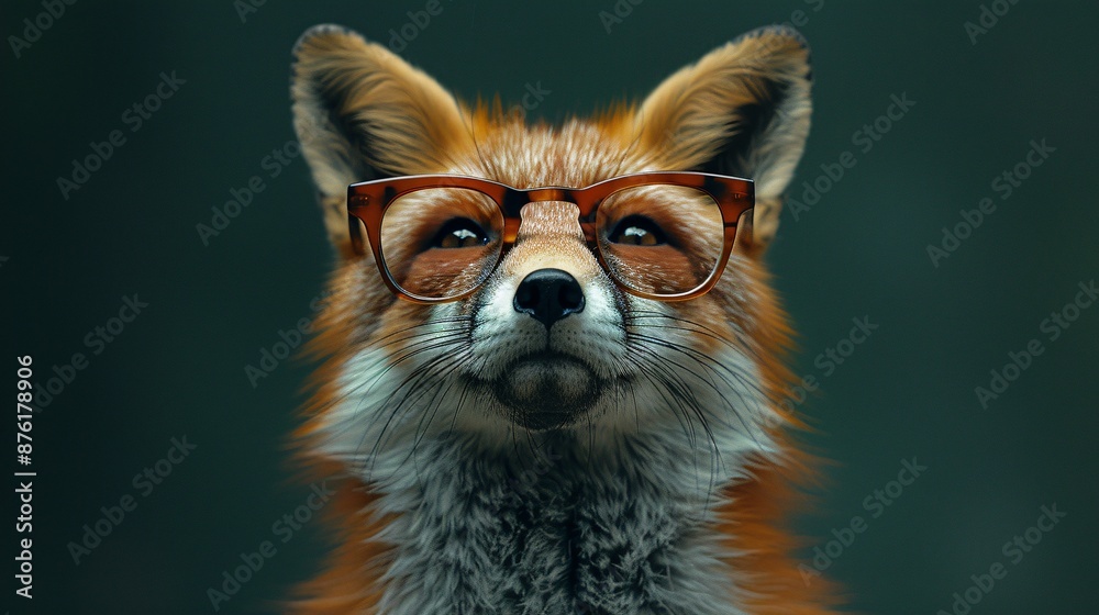 Obraz premium Close-up of a fox wearing glasses.