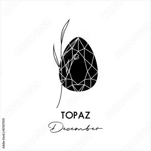 December birth month gemstone Topaz, vector hand drawn isolated illustration for greeting cards and invitations
