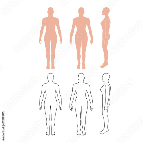Naked standing woman bald silhouette