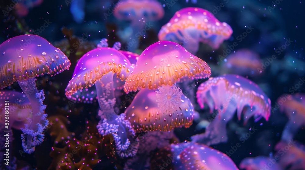 Naklejka premium Neon Marine Life Aquatic Ecosystems: A photo of neon-colored marine life thriving in aquatic ecosystems