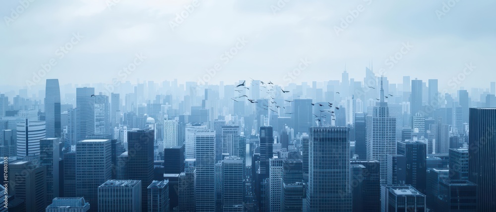 A conceptual advertising campaign uses holographic billboards to project a strange skyline filled with mythical creatures soaring between enchanted skyscrapers A conceptual advertising campaign uses holographic billboards to project a strange skyline filled with mythical creatures soaring between enchanted skyscrapers