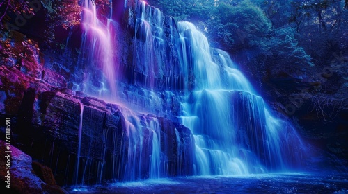 Waterfalls Adventure: Neon photos of waterfalls in adventurous settings
