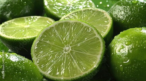   A stack of limes, halved and dripping with water © Anna