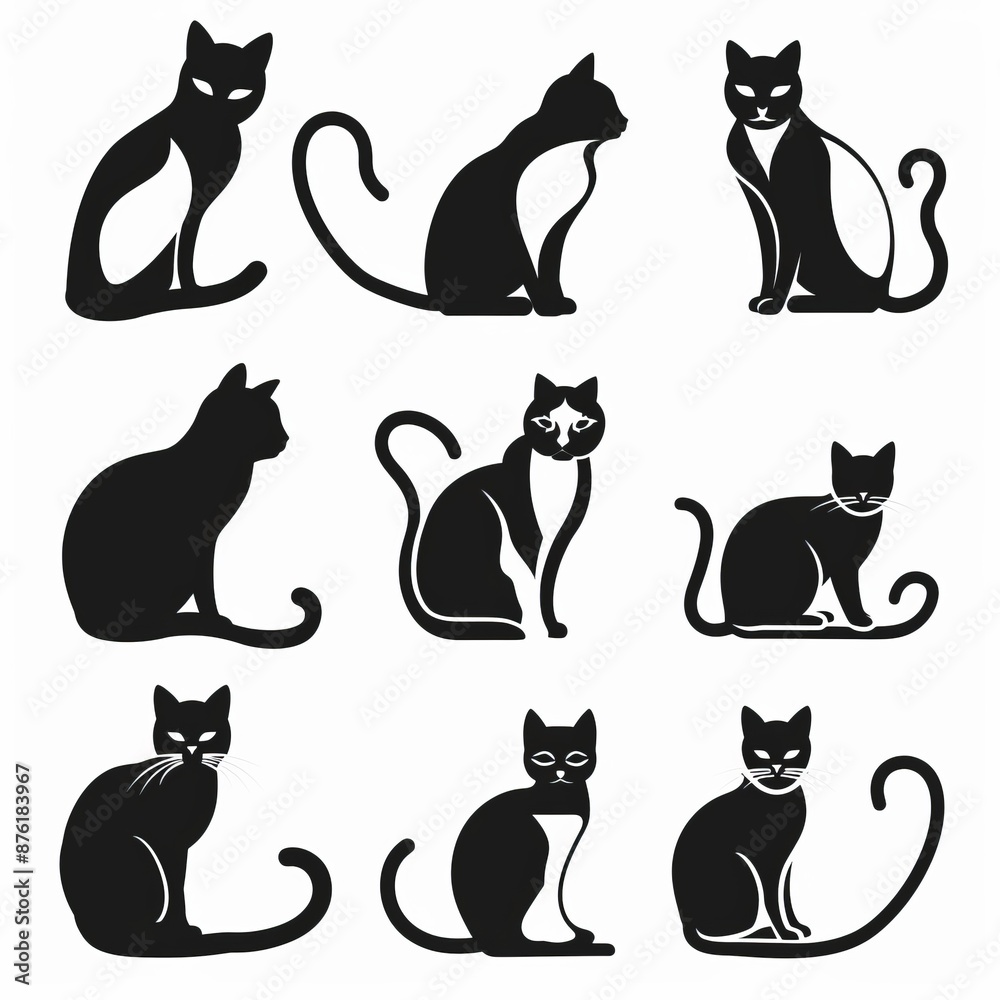 Cat flat icon, minimal kitten symbol, kitty sign isolated, pet pictogram, cat set on white Cat flat icon, minimal kitten symbol, kitty sign isolated, pet pictogram, cat set on white