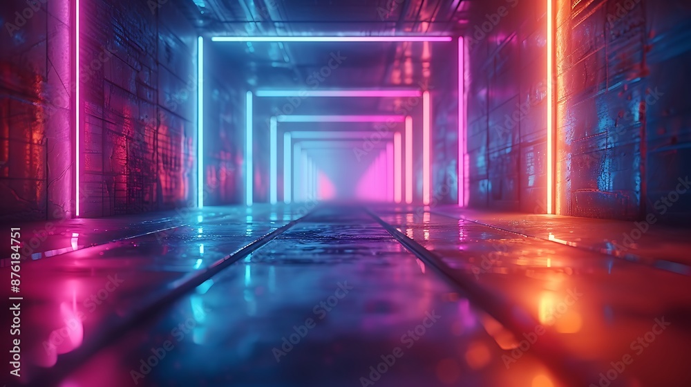 custom made wallpaper toronto digitalA geometric abstract background featuring futuristic neon grids, vibrant color transitions from electric blue to neon pink.