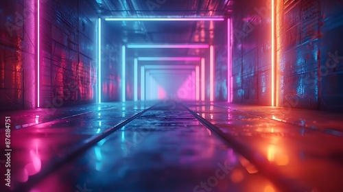 Wallpaper Mural A geometric abstract background featuring futuristic neon grids, vibrant color transitions from electric blue to neon pink. Torontodigital.ca
