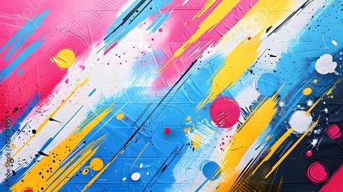 Graffiti pop art background on the wall abstract color full pattern wallpaper art Hand Drawing Spray Paint Brush Strokes Clouds Dots Ink Paint Background