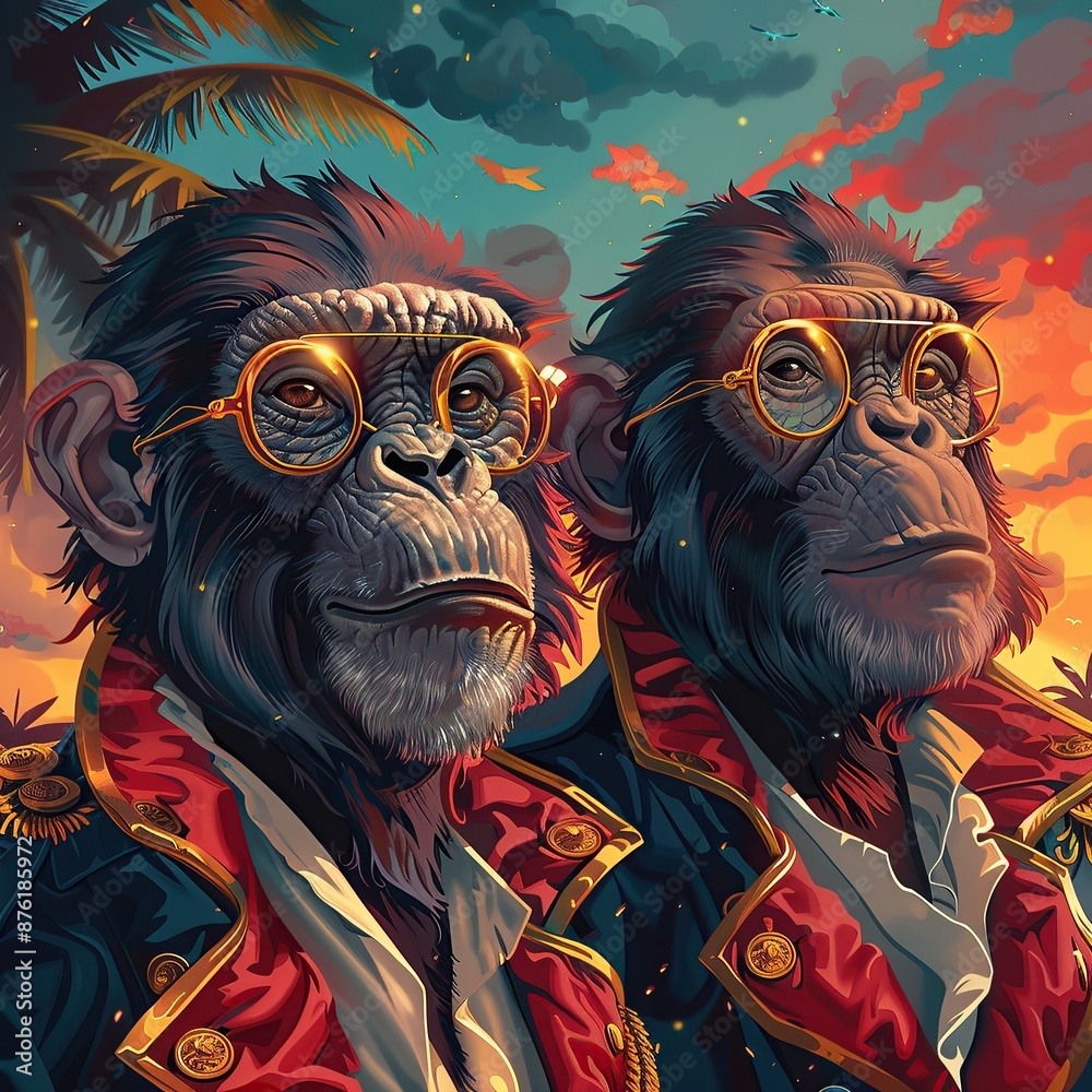 Two Gorillas in Red Jackets Two Gorillas in Red Jackets