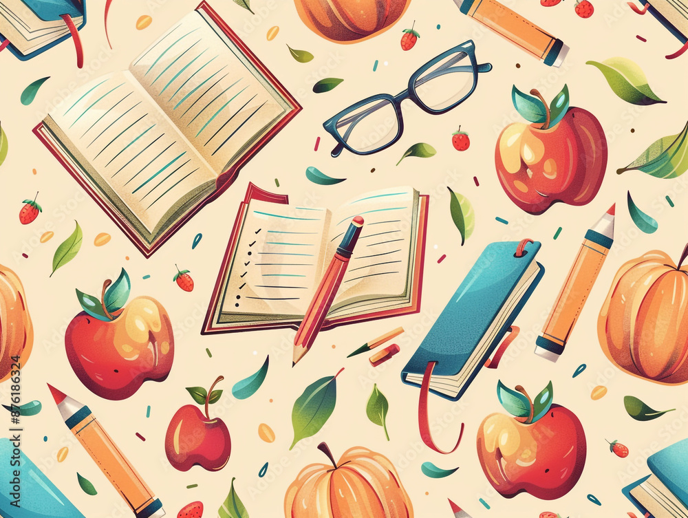 Back to school seamless pattern background. Children's drawings regardless of the size and scale of an item.