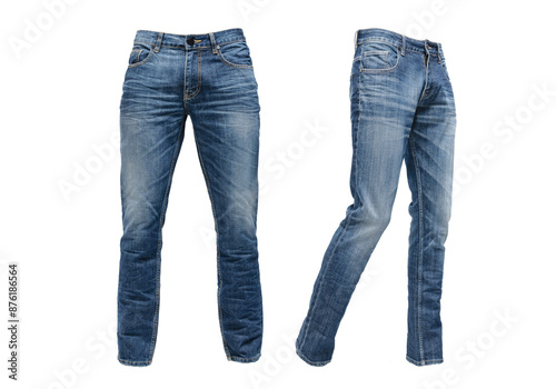 Men's medium blue jeans with ghost model concept isolated on transparent background