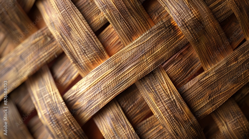 Fototapeta premium An image showcasing a detailed woven pattern with distinct golden textures, reflecting traditional craftsmanship and artistic excellence in weaving techniques.