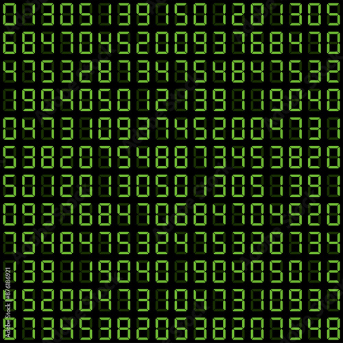 Electronic numerals (numbers arabic). Alarm clock or clock symbol. Digital information indicator, luminous numbers.