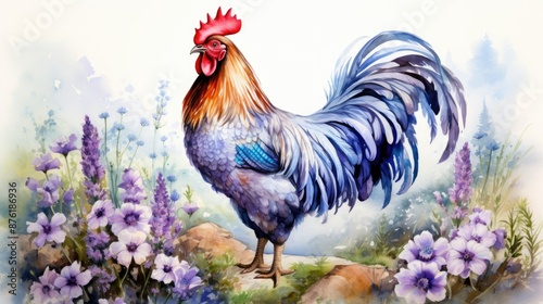rooster in the grass
