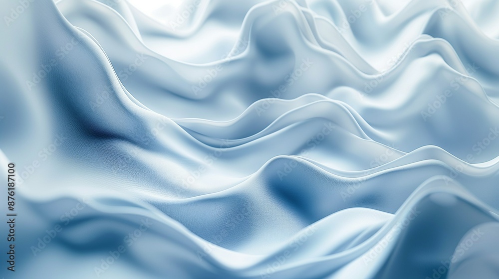 Fototapeta premium Abstract white and blue background with blurred flowing liquid waves, elegant light silver abstract wavy shapes background