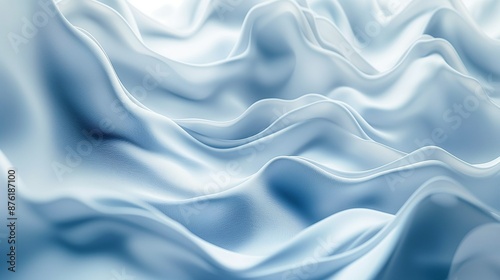 Abstract white and blue background with blurred flowing liquid waves, elegant light silver abstract wavy shapes background