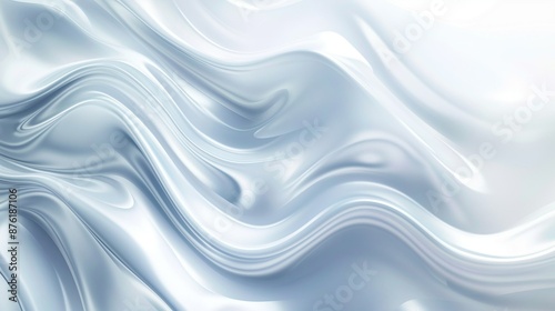Abstract white and blue background with blurred flowing liquid waves, elegant light silver abstract wavy shapes background