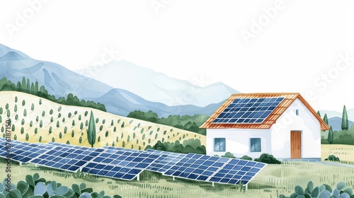 Wallpaper Mural A rich watercolor painting of solar power, showing solar panels converting sunlight into energy on rooftops and open fields, isolate on white background with copy space Torontodigital.ca