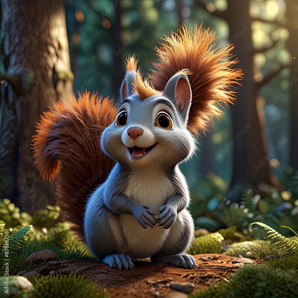 A cute red squirrel with a fluffy tail scurries up a tree in the park, searching for autumn nuts A cute red squirrel with a fluffy tail scurries up a tree in the park, searching for autumn nuts