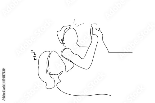 couple relationship cheating phone texting one line art design vector