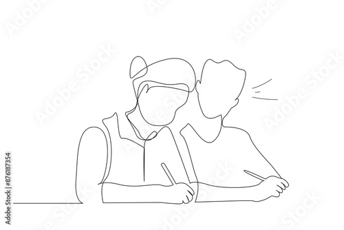 school exam test copy stress students education one line art design vector