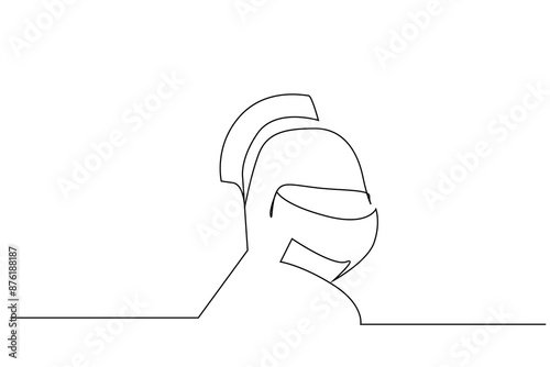 roman warrior helmet mask iron head profile one line art design vector