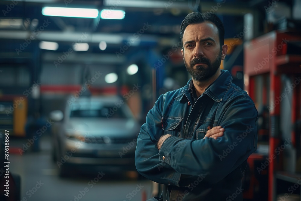 professional auto mechanic in modern garage portrait of skilled technician with crossed arms professional auto mechanic in modern garage portrait of skilled technician with crossed arms