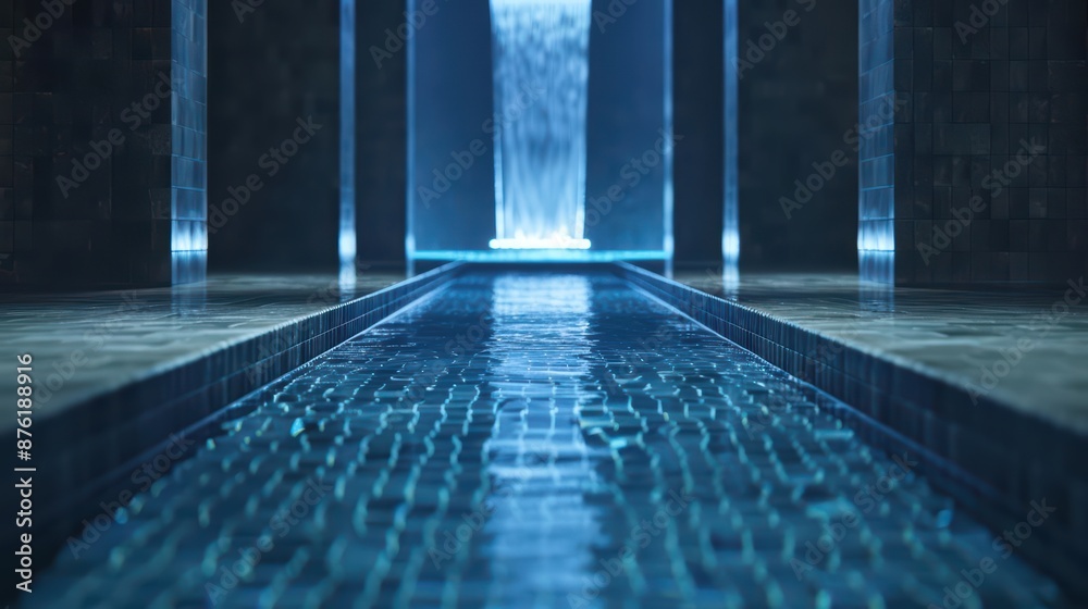 Obraz premium An advanced spa retreat features mystical water pools that change color and temperature based on the clients energy