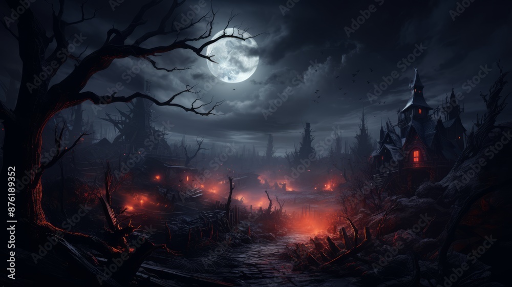 Halloween background with A haunting old house Halloween background with A haunting old house