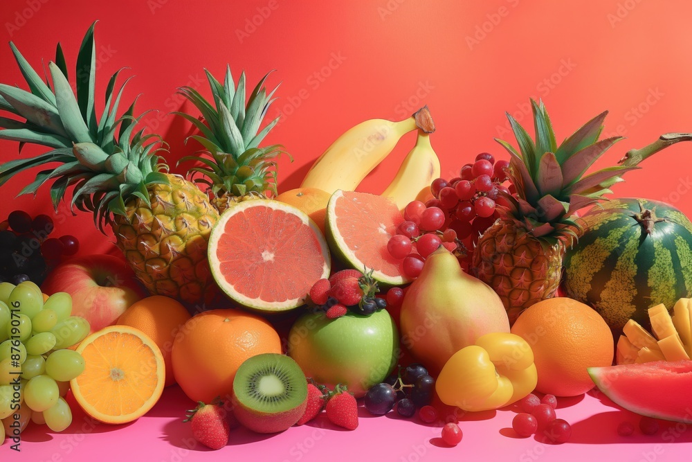 various of fruits full frame with AI generative illustration various of fruits full frame with AI generative illustration