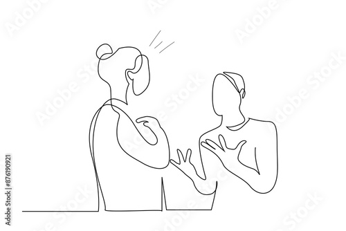 woman man couple fight marriage business manager employee problems one line art design vector