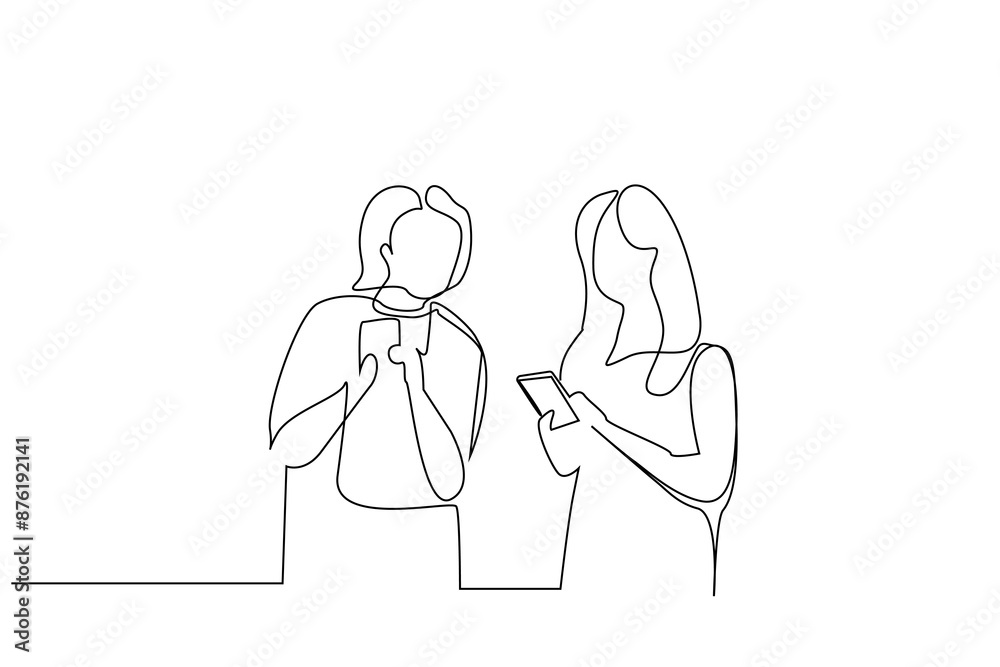 women people using smart mobile phones sharing each other internet application technology life one line art design vector women people using smart mobile phones sharing each other internet application technology life one line art design vector