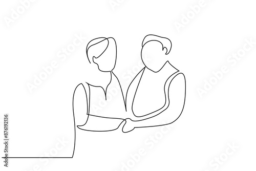 woman human person elderly old care support nurse family life hug one line art design vector