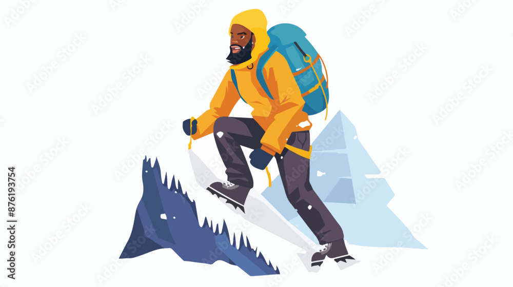 Obraz premium African-american mountaineer climbing a snowy ridge.