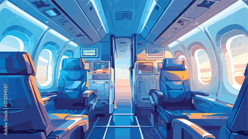 Airplane coach interior with no body. flat vector style