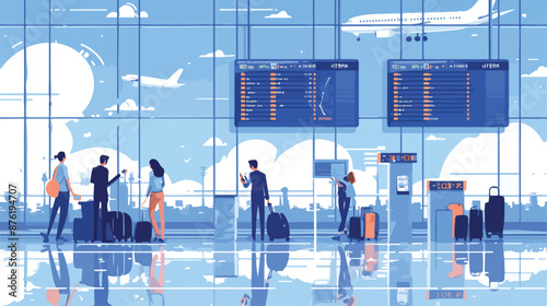 Airport terminal. People inside airfield airport. Man