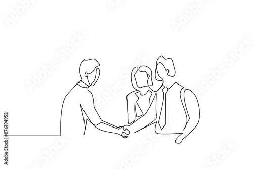 business office people deal handshake success agreement one line art design vector