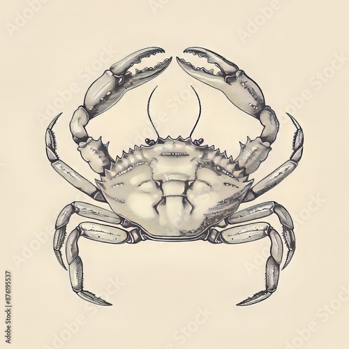Detailed drawing of a crab with intricate shell patterns and realistic shading photo