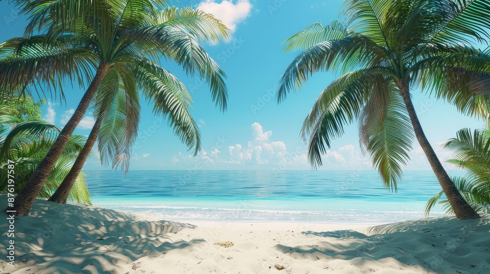 Fototapeta premium Tropical palm trees on sandy shoreline