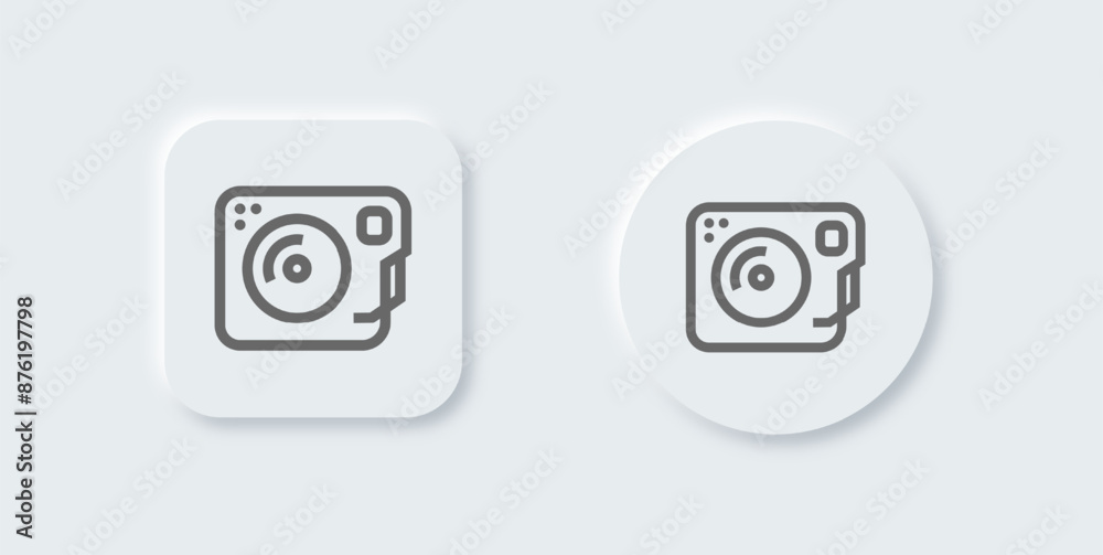 Turntable line icon in neomorphic design style. Dj signs vector illustration. Turntable line icon in neomorphic design style. Dj signs vector illustration.