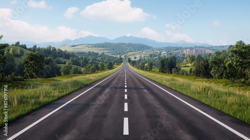 Showcase scenic roads winding through natural landscapes and bustling cityscapes. Clean and Clear Color, Realistic Photo, , Minimalism,