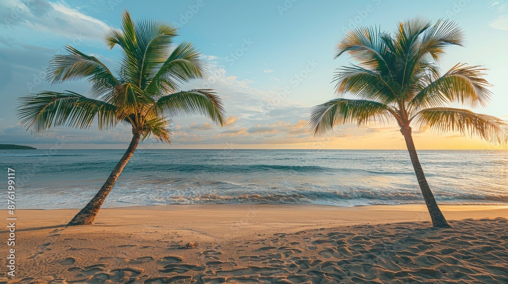 Obraz premium Tropical palm trees on sandy shoreline