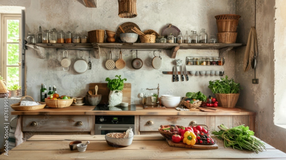 Rustic Farmhouse Kitchen Vibes: Fresh Vegetables and Homely Organic Decor Rustic Farmhouse Kitchen Vibes: Fresh Vegetables and Homely Organic Decor