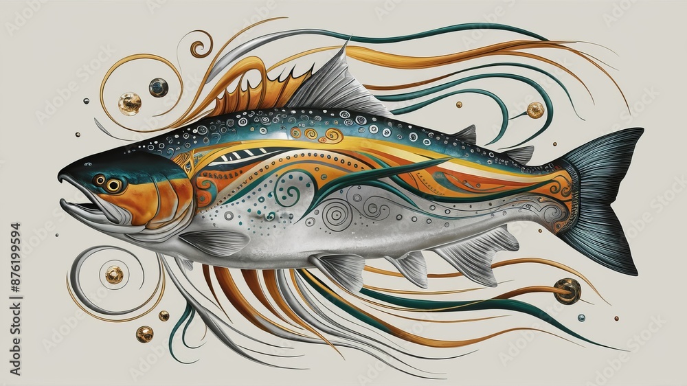 Vibrant illustration of a koi fish adorned with intricate patterns and elaborate colors. the dynamic motion and fluid lines make it ideal for artistic projects, prints, and designs. Vibrant illustration of a koi fish adorned with intricate patterns and elaborate colors. the dynamic motion and fluid lines make it ideal for artistic projects, prints, and designs.